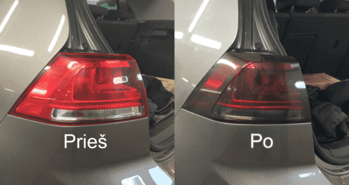 VW Golf žibintai prieš ir po tamsinimo